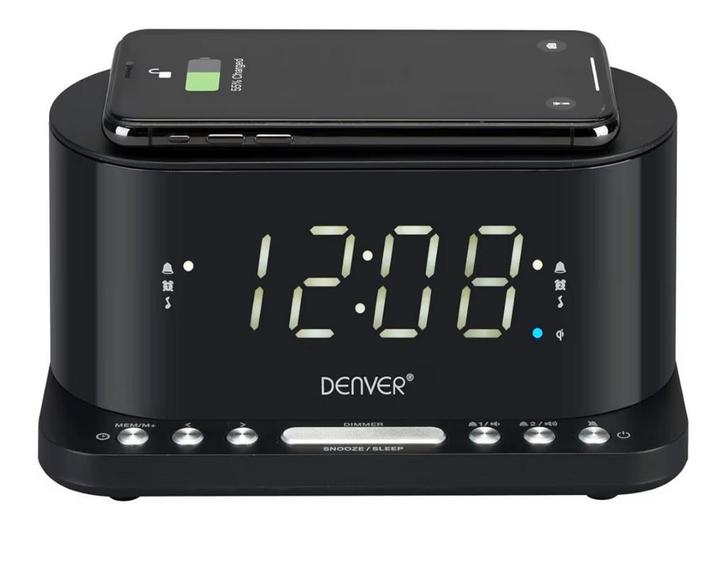 Denver Wekkerradio met draadloos laadstation CRQ-110, Witgoed en Apparatuur, Wekkers, Zo goed als nieuw, Digitaal, Ophalen of Verzenden