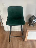 Groene velvet barkruk, Huis en Inrichting, Barkrukken, 1 kruk, Ophalen, Zo goed als nieuw, 60 tot 90 cm