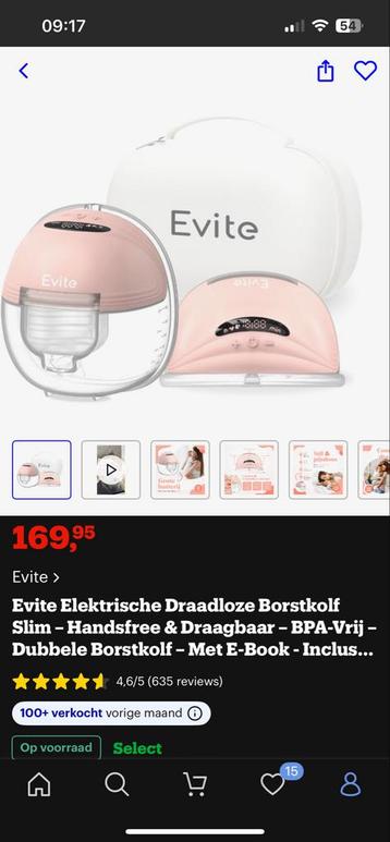 Evite borstkolf - draadloos inclusief accessoires beschikbaar voor biedingen