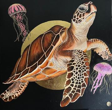 Zeeschildpad schilderij handgemaakt  beschikbaar voor biedingen