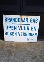 Emaille tekstbord, verbodsbord Brandbaar Gas, Langcat Bussum, Reclamebord, Gebruikt, ., Ophalen of Verzenden