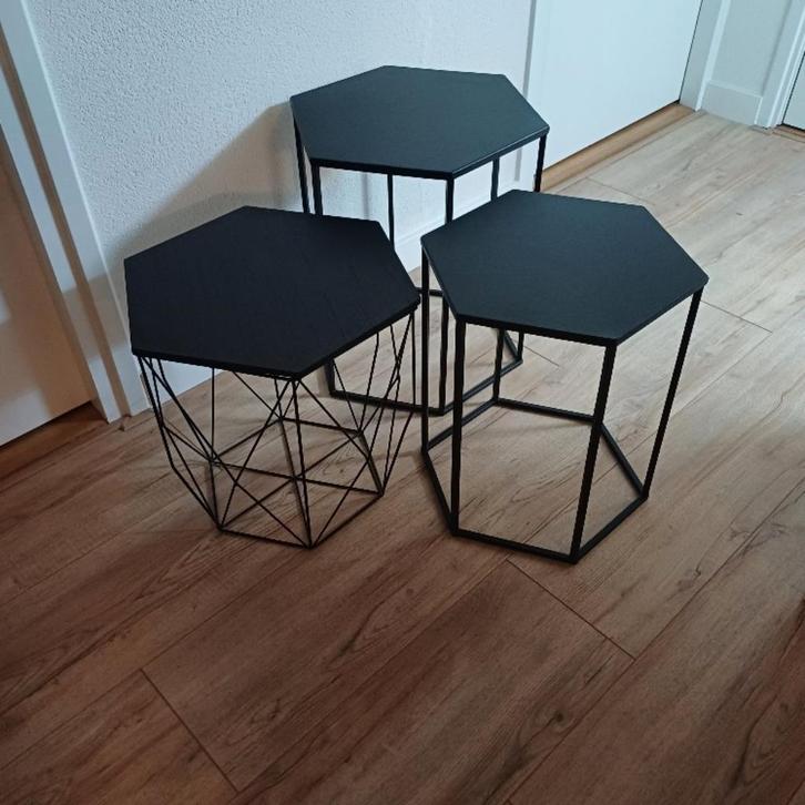Zwarte 6 hoekige salontafelset (HEXAGON), Huis en Inrichting, Tafels | Salontafels, Minder dan 50 cm, Rechthoekig, Ophalen