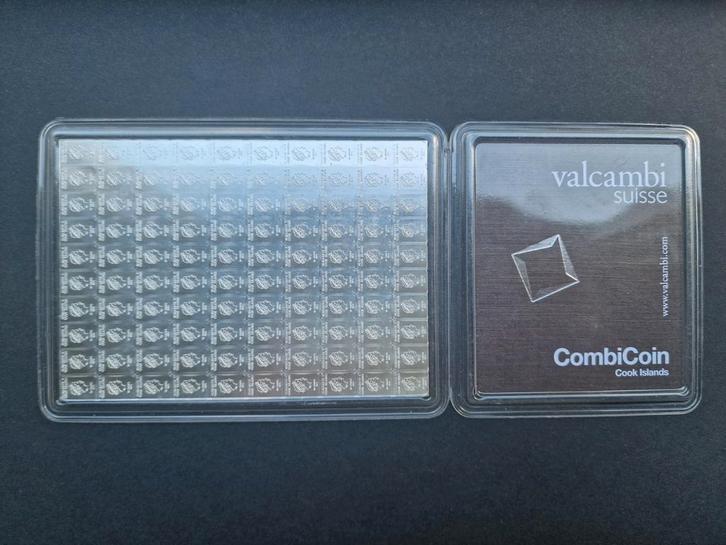 Valcambi combibar zilver 100 x 1g  (nog 1 beschikbaar), Postzegels en Munten, Edelmetalen en Baren, Ophalen of Verzenden