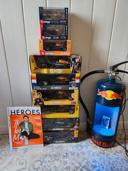 9 Max Verstappen auto + Red Bull brandblusser, Verzamelen, Overige Verzamelen, Zo goed als nieuw, Ophalen of Verzenden
