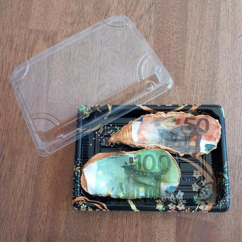 Moneybox geld in doosje oesterkunst handgemaakt, Antiek en Kunst, Kunst | Designobjecten, Ophalen of Verzenden