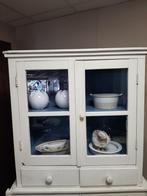 Landelijke vitrinekast / bovenkast wit, Ophalen, Gebruikt, Glas, 50 tot 100 cm