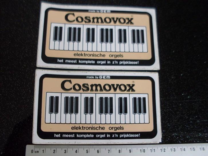 2x sticker Cosmovox elektronische orgels logo made by gem, Verzamelen, Stickers, Zo goed als nieuw, Merk, Verzenden