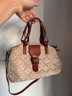 Vintage Claudio Ferrici schoudertas met logo print, Sieraden, Tassen en Uiterlijk, Schoudertasje, Beige, Ophalen of Verzenden
