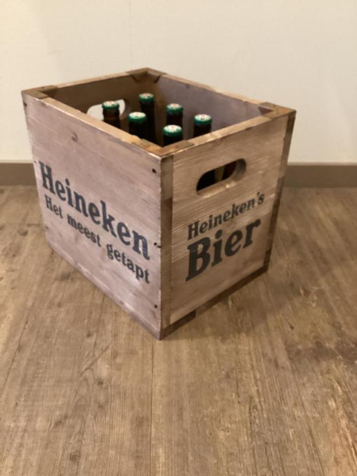 Heineken houten bierkrat met 12 volle bruine retro flesjes, Verzamelen, Biermerken, Nieuw, Heineken, Ophalen of Verzenden