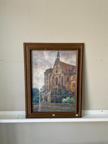 Gesigneerd schilderij van kerk (Duits?) beschikbaar voor biedingen