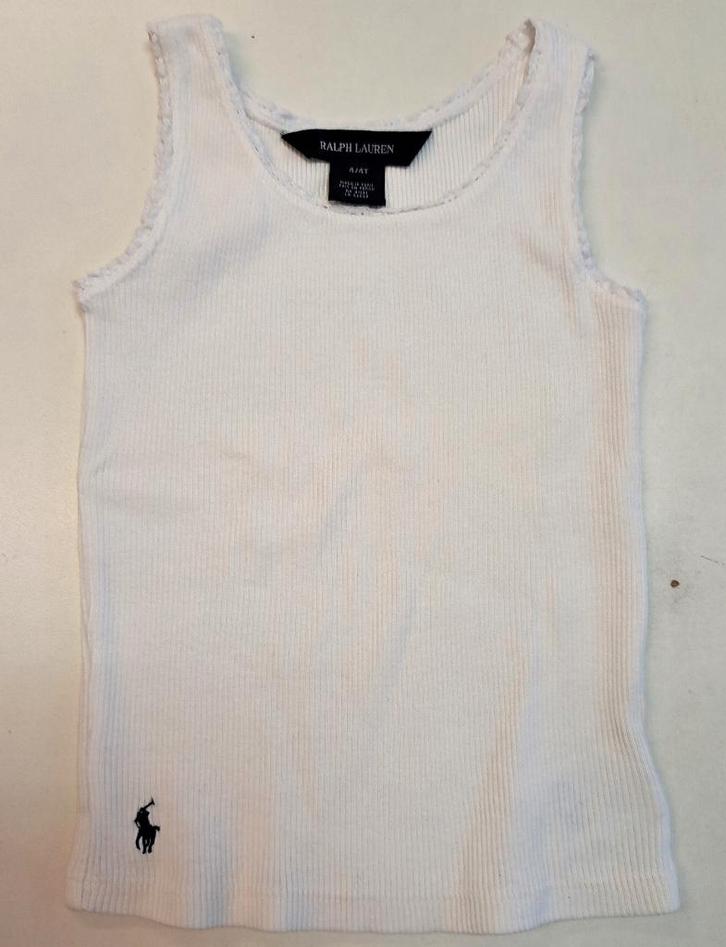 Ralph Lauren rib tank top creme wit blauwe ruiter 104 45446, Kinderen en Baby's, Kinderkleding | Maat 104, Zo goed als nieuw, Meisje