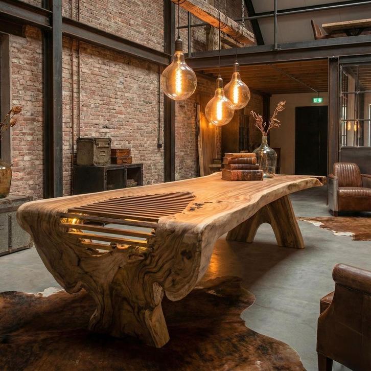 Unieke boomtamtafel van massief suarhout met doorlopend blad, Huis en Inrichting, Tafels | Eettafels, Nieuw, 50 tot 100 cm, 200 cm of meer