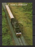 Trein zegelblok San Tome Principe 1989 blok 209, Postzegels en Munten, Ophalen of Verzenden, Gestempeld, Treinen