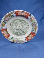 Handgeschilderde schaal met draken en bloemmotief, Antiek en Kunst, Ophalen of Verzenden
