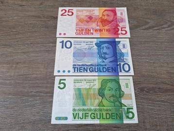 Setje mooie biljetten 5, 10 en 25 gulden Erflaters 1968-1973 beschikbaar voor biedingen