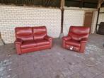 Bordeaux rode fauteuil set - nette staat - Leer, Huis en Inrichting, Banken | Complete zithoeken, Ophalen, Zo goed als nieuw, Leer
