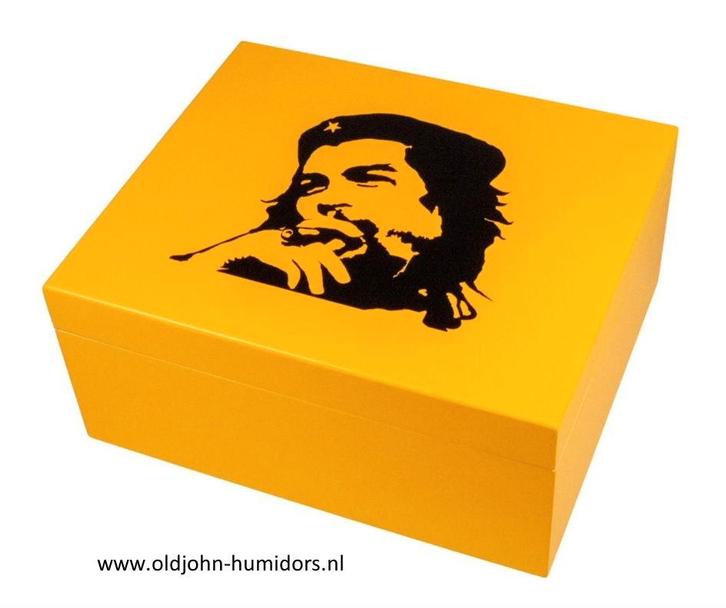 HUMIDOR "CHE GUEVARA" GEEL MAT VOOR CA 50 SIGAREN        h43, Verzamelen, Rookartikelen, Aanstekers en Luciferdoosjes, Nieuw, Tabaksdoos of Verpakking