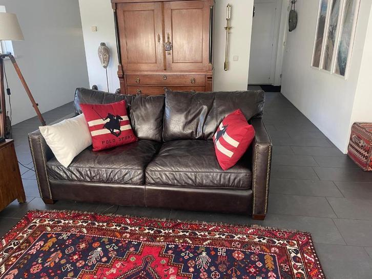 2 Leren banken lengtes : 180 en 220 cm , Donker bruin, Huis en Inrichting, Banken | Sofa's en Chaises Longues, Gebruikt, Vierpersoons of meer