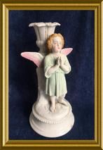 Antieke porseleinen kandelaar met staande engel, Antiek en Kunst, Antiek | Religie, Ophalen of Verzenden