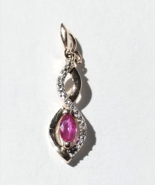 GEEL GOUD 9 KARAAT HANGER ROBIJN EN DIAMANT, Sieraden, Tassen en Uiterlijk, Kettinghangers, Gebruikt, Goud, Geel, Overige voorstellingen