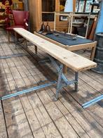 Stoere verandabank bank met hout en metalen onderstel, Ophalen