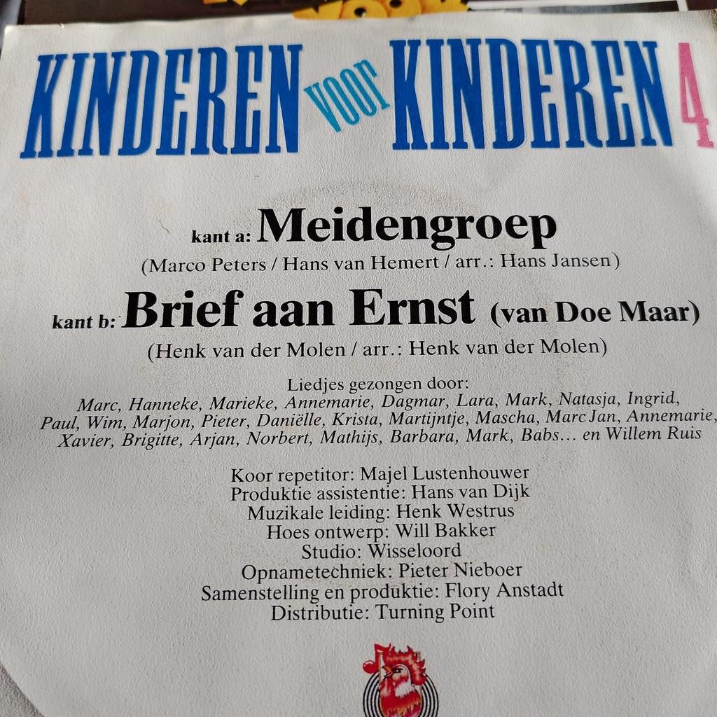 Kinderen voor Kinderen 4 - single, Cd's en Dvd's, Vinyl Singles, Ophalen of Verzenden, Zo goed als nieuw, 7 inch, Nederlandstalig