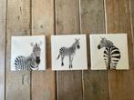 3 x wanddecoratie op linnen. Zwart wit zebra. Hoomstyle., Ophalen, Nieuw