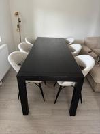 Zwart gebeitste eettafel met industriële poten, Huis en Inrichting, Tafels | Eettafels, Gebruikt, 200 cm of meer, Vijf personen of meer