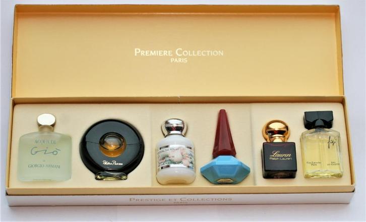 Première Collections doos met 6 flesjes., Verzamelen, Parfumverzamelingen, Zo goed als nieuw, Miniatuur, Gevuld, Ophalen of Verzenden