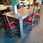 ^Eiken knop stoelen 2 met arm en 4 zonder, Ophalen, Hout, Gebruikt, Bruin