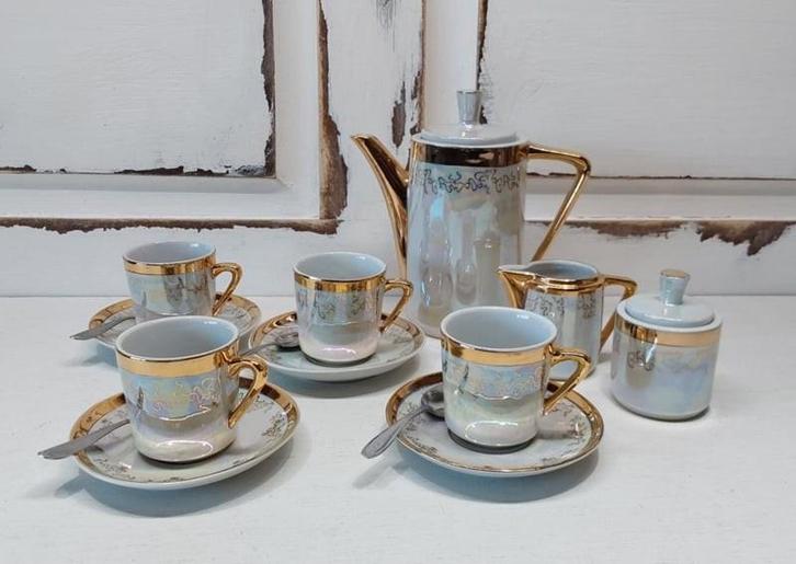 Exclusief Perlmutt, parelmoer glans kinderserviesje, Verzamelen, Porselein, Kristal en Bestek, Gebruikt, Bestek, Porselein, Ophalen of Verzenden