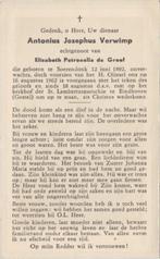 Antonius J. Verwimp 1892 Soerendonk + 1962 Eindhoven, 70 jr, Verzenden