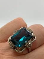 X675 Prachtige zilveren ring blauwe topaas maat 16,5, Ophalen of Verzenden, Zilver, Ring, Met edelsteen