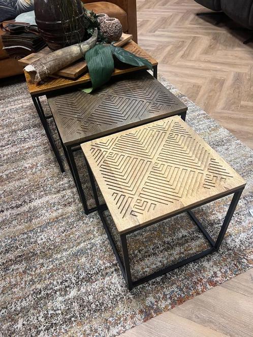 salontafelset 3 delig massief hardhout van 199.- nu voor 49, Huis en Inrichting, Tafels | Salontafels, Nieuw, Minder dan 50 cm