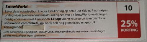 Kortingbon SnowWorld 25%, Tickets en Kaartjes, Kortingen en Cadeaubonnen, Drie personen of meer, Overige typen, Kortingsbon