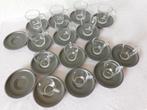 14x kop en schotel Nespresso, glas met gewafeld oor, kunstst, Gebruikt, Ophalen of Verzenden, Glas, Overige stijlen