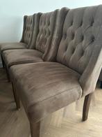 6x eetkamerstoelen, suede/taupe, dubbelman design, Huis en Inrichting, Stoelen, Ophalen, Zo goed als nieuw, Overige kleuren, Vijf, Zes of meer stoelen