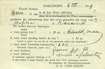 A.G. van Hulst, Harlingen - 03.1919 - briefkaart beschikbaar voor biedingen