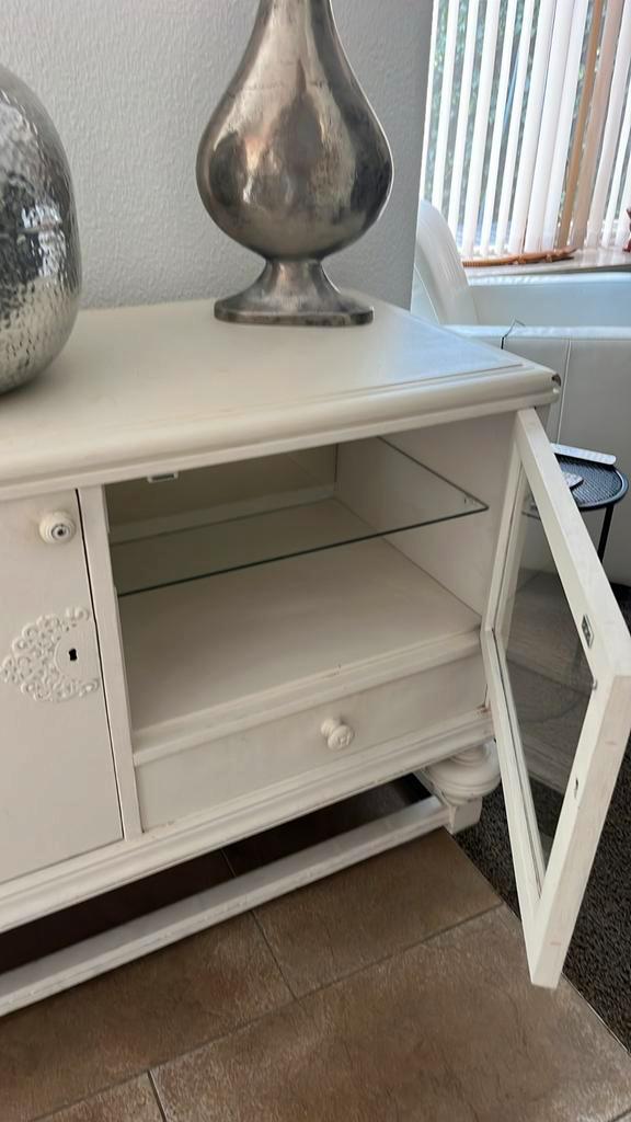 Wit Thee Kastje met Lade & Glazen Deur, Huis en Inrichting, Kasten | Dressoirs, Gebruikt, 50 tot 100 cm, 25 tot 50 cm, Met lade(s)