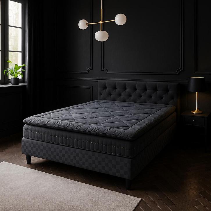Hastens Herlewing Boxspring, Huis en Inrichting, Slaapkamer | Boxsprings, Zo goed als nieuw, 180 cm, 210 cm, Tweepersoons, Zwart