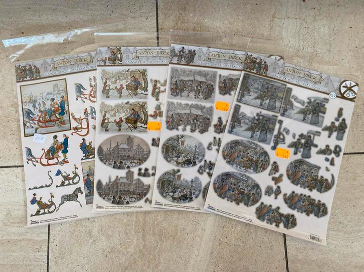 Anton Pieck Kerst Knipvel Set (4 stuks), Hobby en Vrije tijd, Kaarten | Zelf maken, Zo goed als nieuw, Kerst, Ophalen of Verzenden