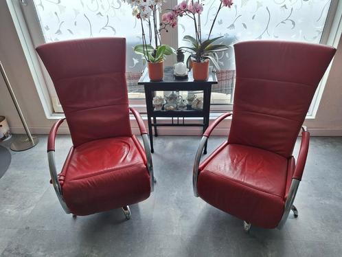 relaxfauteuils Prominent 2 stuks leder bekleed, Huis en Inrichting, Fauteuils, Gebruikt, Leer, Metaal, 50 tot 75 cm, Minder dan 75 cm