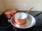 Koperen pannen, flambeerpan ,26 cm, sauspan 14 cm, pan 17 cm, Ophalen of Verzenden, Zo goed als nieuw, Overige materialen, Pannenset