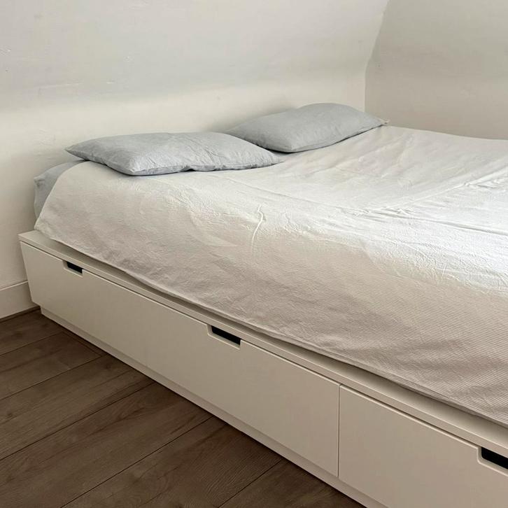 Ikea NORDLI 160x200 + complete bed set, Huis en Inrichting, Slaapkamer | Bedden, Zo goed als nieuw, Tweepersoons, 160 cm, Hout