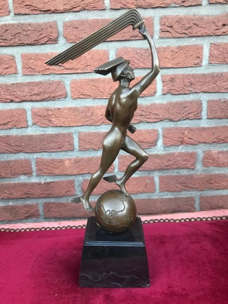 bijzonder beeld van Mercurius/ Hermes, brons en marmer, Antiek en Kunst, Antiek | Koper en Brons, Brons, Ophalen of Verzenden