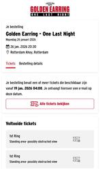2 Tickets Golden Earring 1e ring (Ma 26 jan), Tickets en Kaartjes, Twee personen, Januari