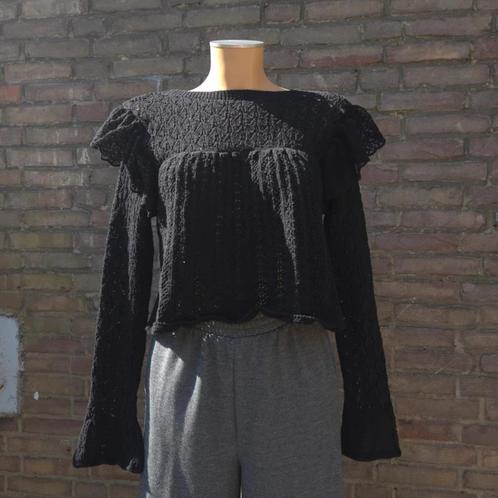 ZARA Zwart Getextureerde Gebreide Top Ruches op de M, Kleding | Dames, Tops, Zo goed als nieuw, Maat 38/40 (M), Zwart, Zonder mouw