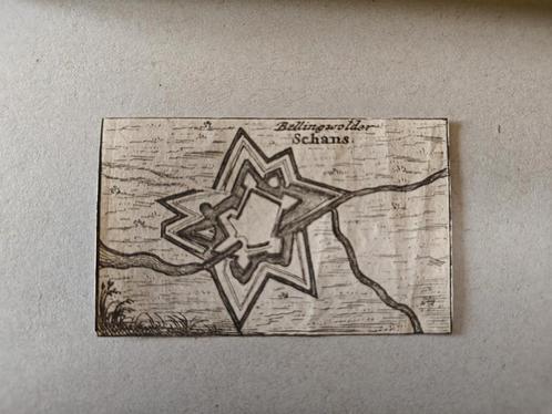 Zeldzame mini gravure Oudeschans - authentiek 340 jr oud!, Antiek en Kunst, Kunst | Etsen en Gravures, Ophalen of Verzenden