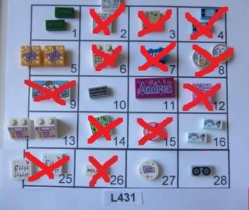 L431 LEGO DIVERSE STENEN MET OPDRUK, kassa, geld, pakje beschikbaar voor biedingen