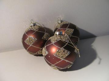 3x bruine kerstbal / ornament beschikbaar voor biedingen